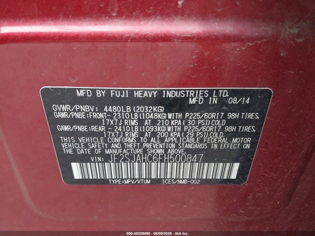 Subaru Forester 2.5i Limited 2015 JF2SJAHC6FH500847 Image 9