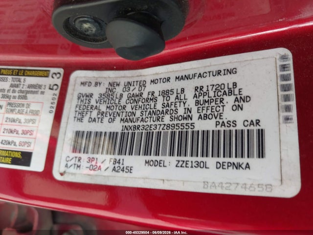 Aukcja sprzedaży 2007 Toyota Corolla Le, vin: 1NXBR32E37Z895555, numer aukcji: 45329504