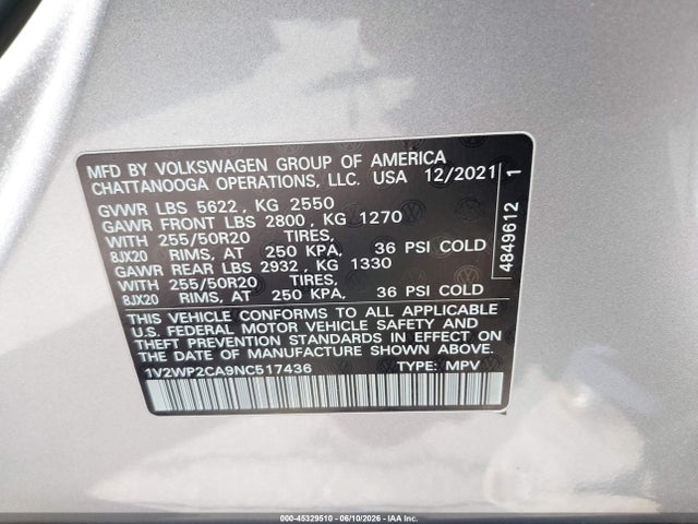 1V2WP2CA9NC517436 Volkswagen Atlas 2.0t Se W/technology