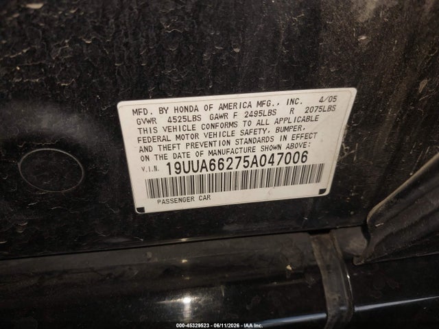45329523 :رقم المزاد ، 19UUA66275A047006 vin ، 2005 Acura Tl مزاد بيع
