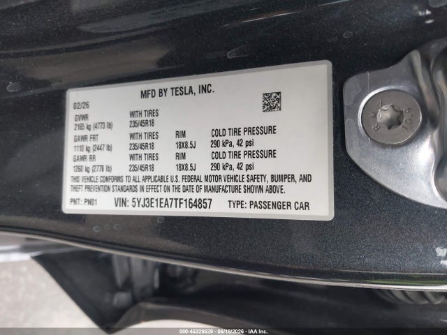 Aukcja sprzedaży 2026 Tesla Model 3 Premium Rear-wheel Drive/rear-wheel Drive, vin: 5YJ3E1EA7TF164857, numer aukcji: 45329529