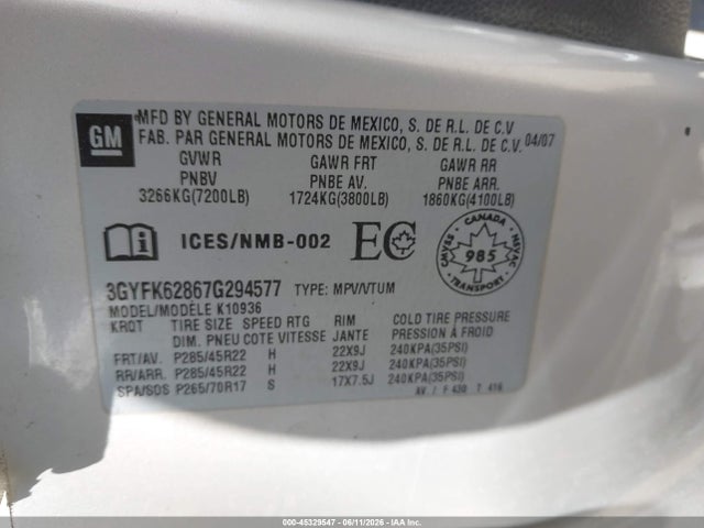 Продаж на аукціоні авто 2007 Cadillac Escalade Ext, vin: 3GYFK62867G294577, номер лоту: 45329547