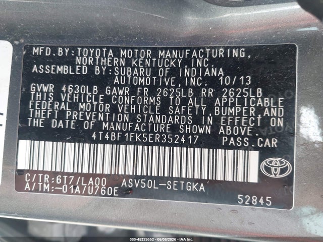 45329552 :رقم المزاد ، 4T4BF1FK5ER352417 vin ، 2014 Toyota Camry Xle مزاد بيع