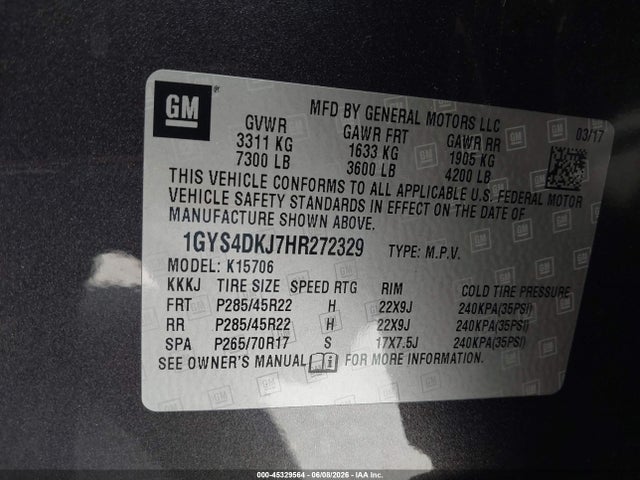 1GYS4DKJ7HR272329 Cadillac Escalade Platinum