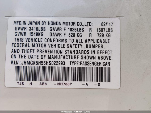 Auction sale of the 2017 Honda Fit Lx, vin: JHMGK5H56HS022993, lot number: 45329565