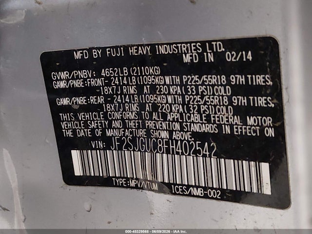 Subaru Forester 2.0xt Touring 2015 JF2SJGUC8FH402542 Image 9