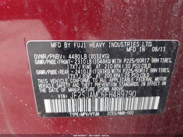 Aukcja sprzedaży 2014 Subaru Forester 2.5i Touring, vin: JF2SJAMC6EH489790, numer aukcji: 45329577