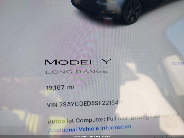 45329583 :رقم المزاد ، 7SAYGDED5SF221540 vin ، 2025 Tesla Model Y Long Range Dual Motor Rear-wheel Drive مزاد بيع