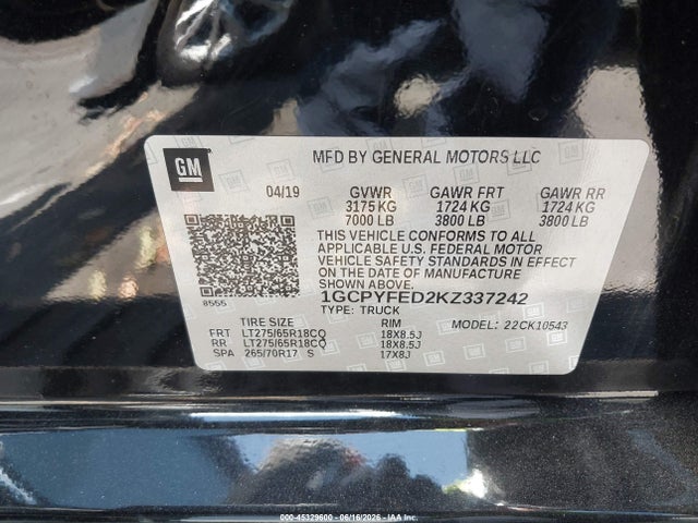 Chevrolet Silverado 1500 Lt Trail Boss 2019 1GCPYFED2KZ337242 Image 9