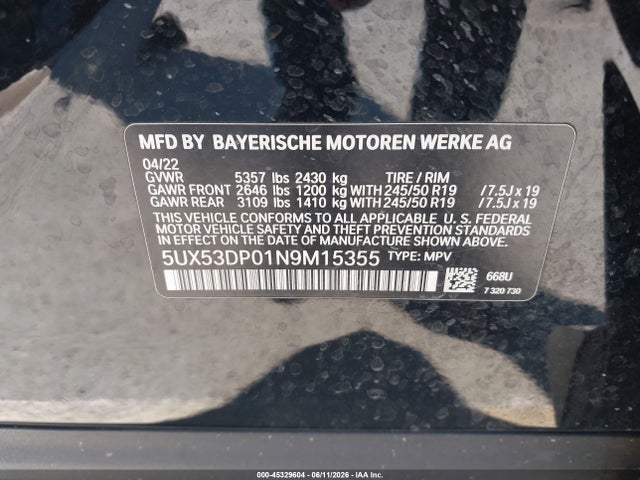 BMW X3 Xdrive30i 2022 5UX53DP01N9M15355 Image 9