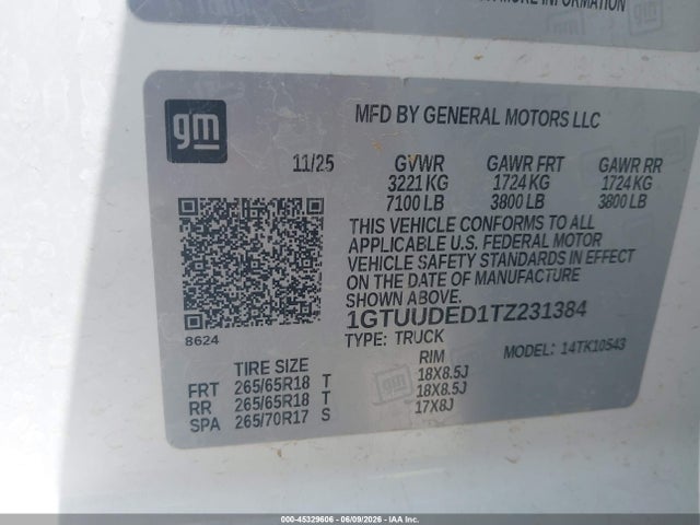 2026 Gmc Sierra 1500 , Short Bed, Slt, 4wd მანქანა იყიდება აუქციონზე, vin: 1GTUUDED1TZ231384, აუქციონის ნომერი: 45329606