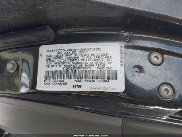 2001 Toyota Camry Ce მანქანა იყიდება აუქციონზე, vin: 4T1BG22K51U818571, აუქციონის ნომერი: 45329613
