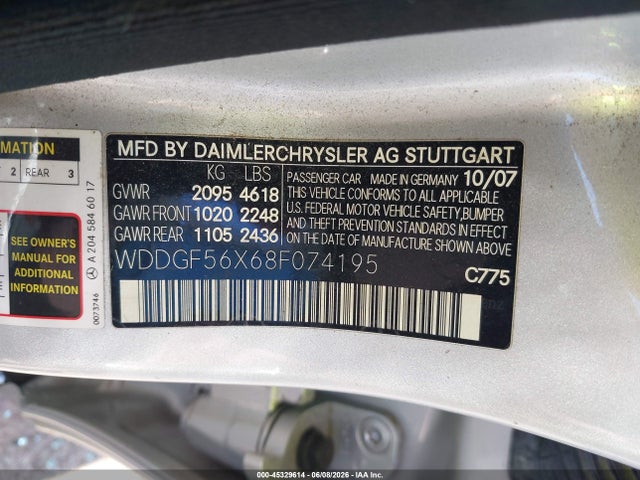 Продаж на аукціоні авто 2008 Mercedes-benz C 350 Sport, vin: WDDGF56X68F074195, номер лоту: 45329614