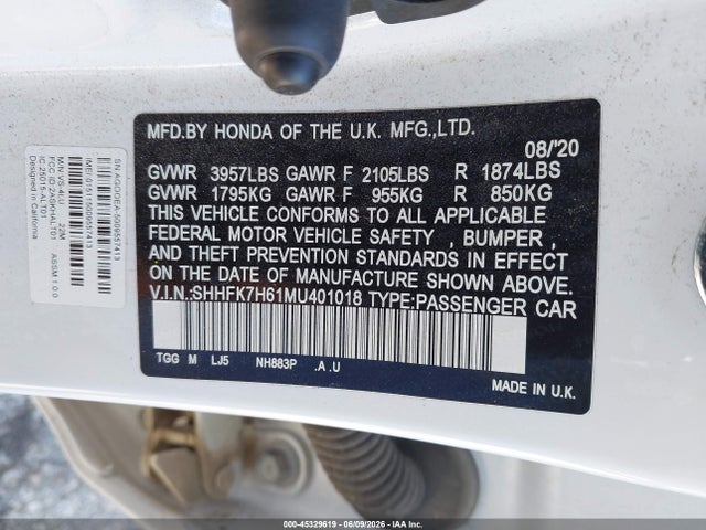 Honda CIVIC EX 2021 SHHFK7H61MU401018 Image 9