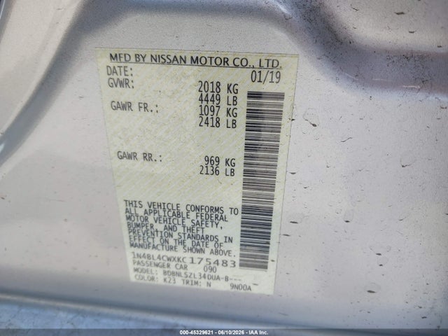 1N4BL4CWXKC175483 Nissan Altima 2.5 Sr