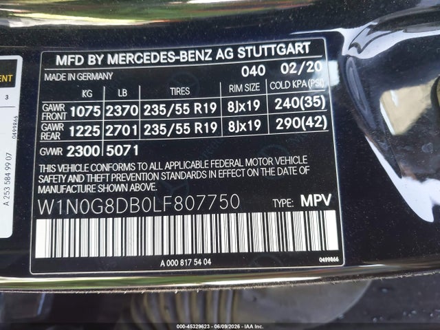 Продажа на аукционе авто 2020 Mercedes-benz Glc 300, vin: W1N0G8DB0LF807750, номер лота: 45329623