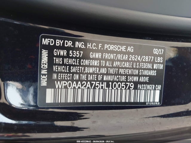 Продажа на аукционе авто 2017 Porsche Panamera 4, vin: WP0AA2A75HL100579, номер лота: 45329642