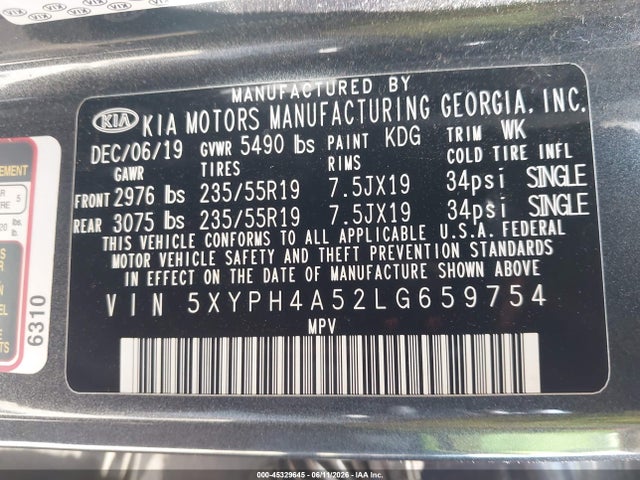 KIA Sorento 3.3l Ex 2020 5XYPH4A52LG659754 Image 9