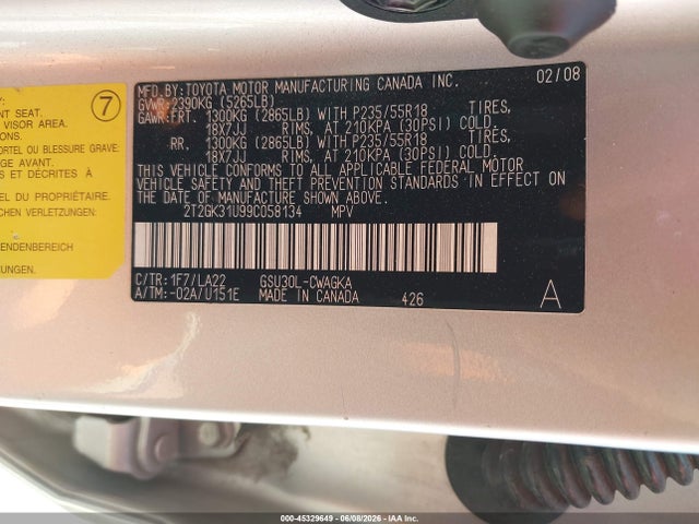 Продаж на аукціоні авто 2009 Lexus Rx 350, vin: 2T2GK31U99C058134, номер лоту: 45329649