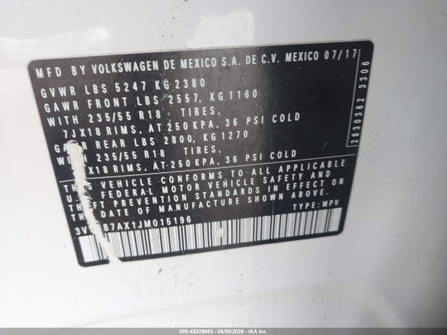 3VV3B7AX1JM015196 Volkswagen Tiguan 2.0t Se/2.0t Sel