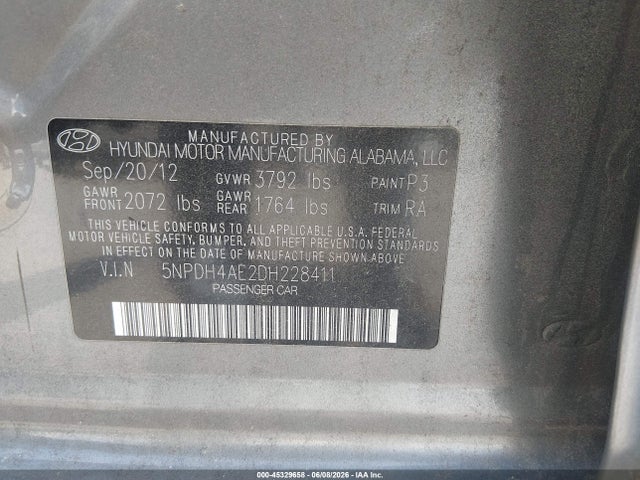 Aukcja sprzedaży 2013 Hyundai Elantra Limited, vin: 5NPDH4AE2DH228411, numer aukcji: 45329658