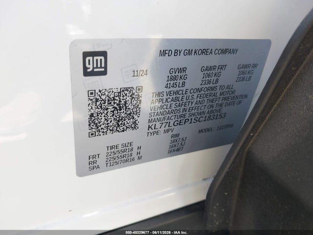 Aukcja sprzedaży 2025 Chevrolet Trax Fwd 1rs, vin: KL77LGEP1SC183153, numer aukcji: 45329677