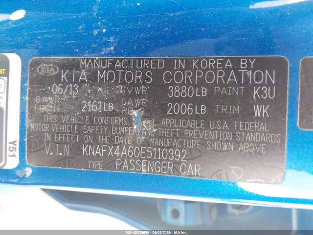 KIA FORTE LX 2014 KNAFX4A60E5110392 Image 9