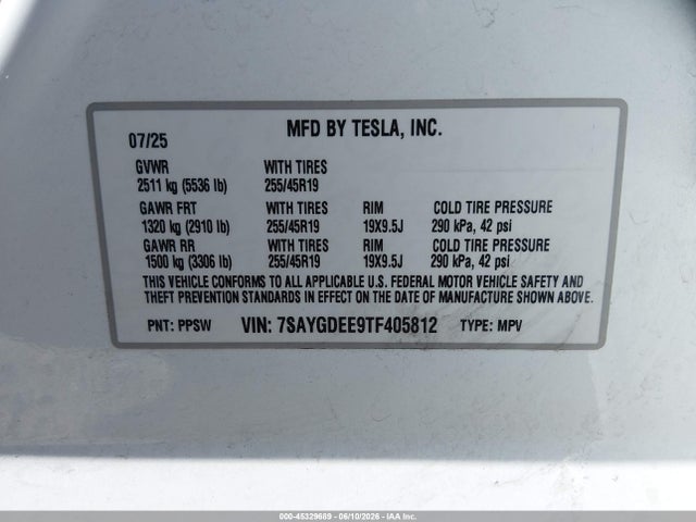 Продаж на аукціоні авто 2026 Tesla Model Y All-wheel Drive/long Range Launch Series/premium All-wheel Drive, vin: 7SAYGDEE9TF405812, номер лоту: 45329689