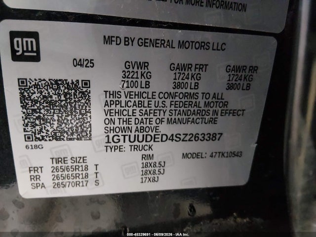 45329691 :رقم المزاد ، 1GTUUDED4SZ263387 vin ، 2025 Gmc Sierra 1500 4wd  Short Box Slt مزاد بيع