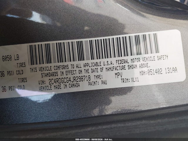 Dodge Grand Caravan Sxt 2018 2C4RDGCG4JR298718 Image 9