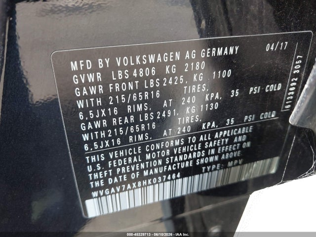 WVGAV7AX8HK037464 Volkswagen Tiguan 2.0t/2.0t S