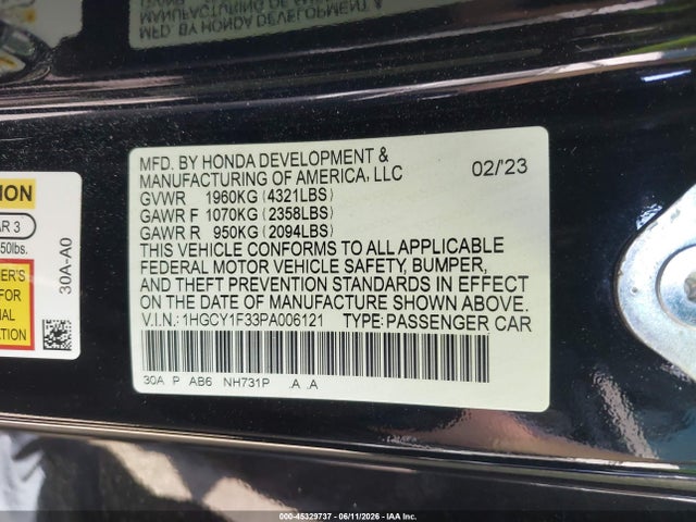 1HGCY1F33PA006121 Honda ACCORD EX