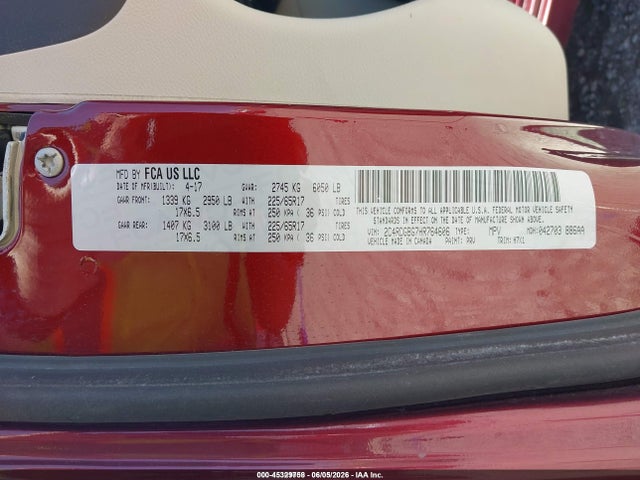 2017 Dodge Grand Caravan Se მანქანა იყიდება აუქციონზე, vin: 2C4RDGBG7HR764606, აუქციონის ნომერი: 45329758
