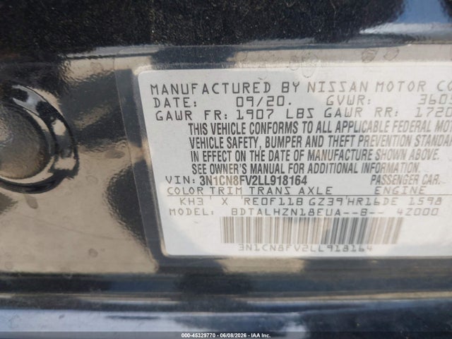 Nissan Versa Sr Xtronic Cvt 2020 3N1CN8FV2LL918164 Image 9