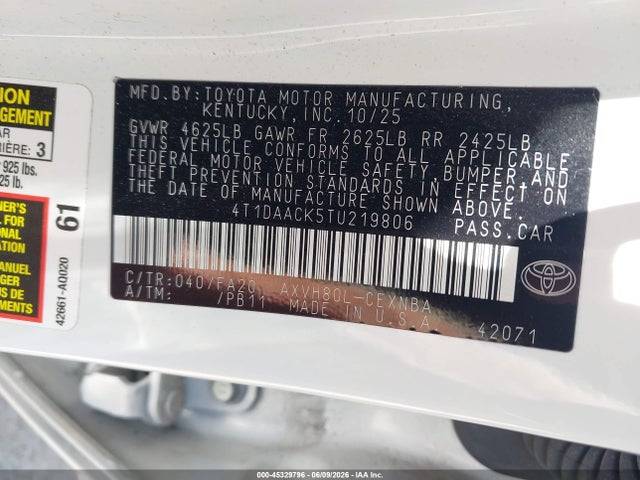 Toyota CAMRY LE 2026 4T1DAACK5TU219806 Image 9