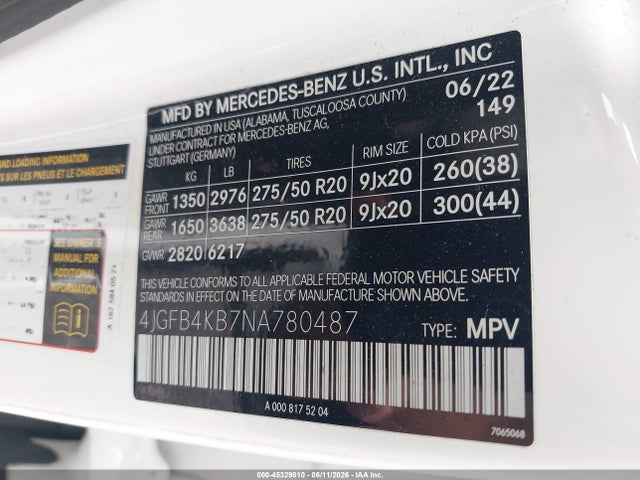 Продажа на аукционе авто 2022 Mercedes-benz Gle 350 4matic, vin: 4JGFB4KB7NA780487, номер лота: 45329810