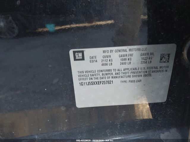 45329829 :رقم المزاد ، 1G11J5SXXEF257821 vin ، 2014 Chevrolet Malibu 2lz مزاد بيع