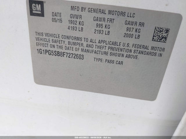 Aukcja sprzedaży 2015 Chevrolet Cruze Ltz, vin: 1G1PG5SB8F7272603, numer aukcji: 45329833