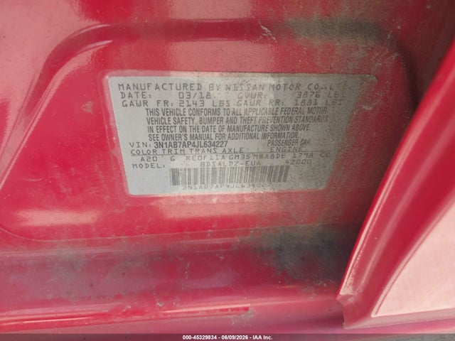 3N1AB7AP4JL634227 Nissan SENTRA SV