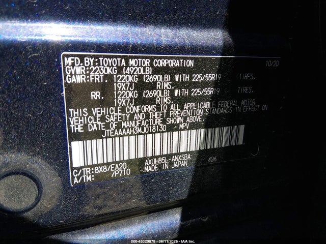 45329878 :رقم المزاد ، JTEAAAAH3MJ018130 vin ، 2021 Toyota Venza Limited مزاد بيع