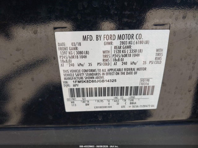 Ford EXPLORER XLT 2018 1FM5K8D80JGB14325 Image 9