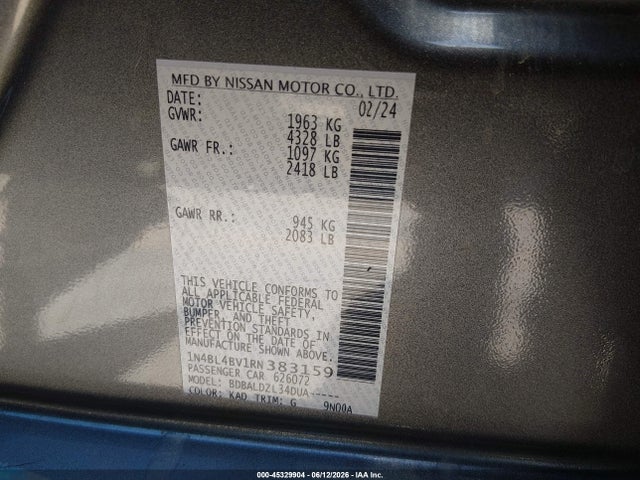 1N4BL4BV1RN383159 Nissan Altima S Fwd