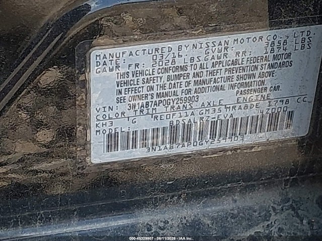 Aukcja sprzedaży 2016 Nissan Sentra Sr, vin: 3N1AB7AP0GY259903, numer aukcji: 45329907