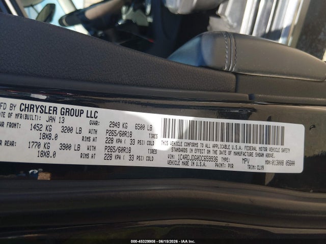 Продажа на аукционе авто 2013 Dodge Durango Crew, vin: 1C4RDJDG0DC659936, номер лота: 45329908