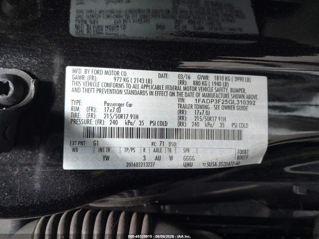 1FADP3F25GL310392 Ford FOCUS SE