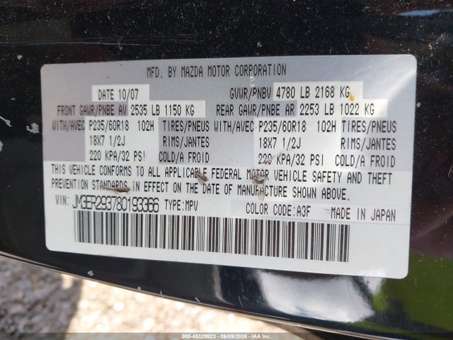Aukcja sprzedaży 2008 Mazda Cx-7 Sport, vin: JM3ER293780193366, numer aukcji: 45329923