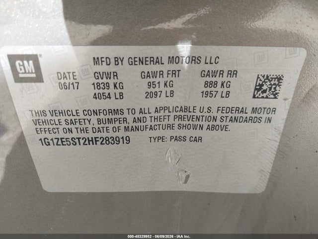 Chevrolet MALIBU 1LT 2017 1G1ZE5ST2HF283919 Image 9