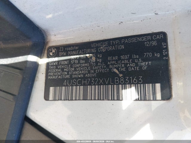 Aukcja sprzedaży 1997 Bmw Z3 1.9l Roadster, vin: 4USCH732XVLB83163, numer aukcji: 45329959