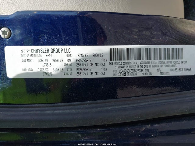 2014 Dodge Grand Caravan Sxt მანქანა იყიდება აუქციონზე, vin: 2C4RDGCG9ER429339, აუქციონის ნომერი: 45329966