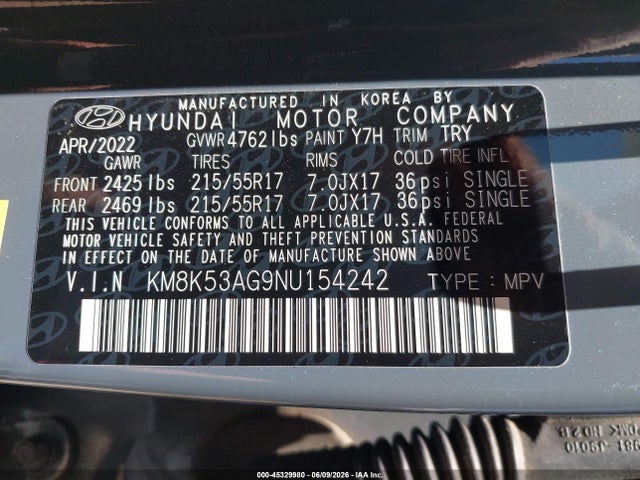 Auction sale of the 2022 Hyundai Kona Electric Limited, vin: KM8K53AG9NU154242, lot number: 45329980